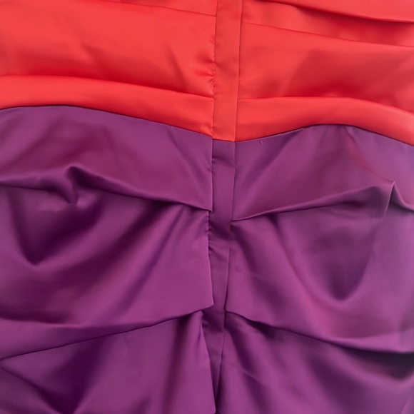 Coral and purple color block cocktail dress - Picture 3 of 6